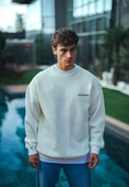 Kışlık Bisiklet Yaka Oversize Baskılı SweatShirt - Beyaz thumbnail 2