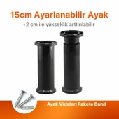 Ayarlanabilir Siyah Plastik 4 ADET 15 Cm Ayak Dolap Mobilya Tezgah Yükseltici Yükseltme Ayağı thumbnail 4