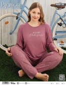 Pijamoni Kadın Milan Büyük Beden Bisiklet Yaka Uzun Kol İnce Pijama Takımı 7666/26 - 1 Adet  Gül Kurusu 3XL thumbnail 2