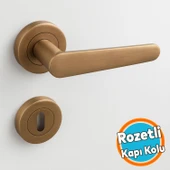 Oda Kapı Kolu Daire Rozetli Antik Sarı Sürgülü ve Çelik Kapı Kulpu Uyumlu Sağ Sol Uygun Kolları thumbnail 1