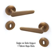 Oda Kapı Kolu Daire Rozetli Antik Sarı Sürgülü ve Çelik Kapı Kulpu Uyumlu Sağ Sol Uygun Kolları thumbnail 2