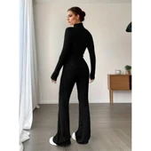 Lucky Life Kadın Uzun Kollu Balıkçı Yaka Krop Ve Pantolon şardonlu Kaşkorse Ikili Takım thumbnail 1