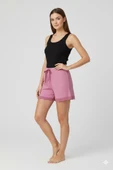 Bambu Fitilli Kadın Ev Şortu Bacak Dantel Detaylı Ev Giyim Pembe - 2