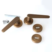 Oda Kapı Kolu Daire Rozetli Antik Sarı Sürgülü ve Çelik Kapı Kulpu Uyumlu Sağ Sol Uygun Kolları thumbnail 4