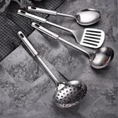 BUFFER® 4lü Çelik Kepçe,Süzgeç,Servis Kaşığı,Spatula Mutfak Yemek Hazırlama Servis Seti thumbnail 1