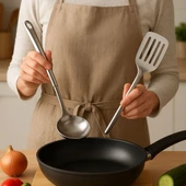 BUFFER® 4lü Çelik Kepçe,Süzgeç,Servis Kaşığı,Spatula Mutfak Yemek Hazırlama Servis Seti thumbnail 3