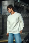 Kışlık Bisiklet Yaka Üç İplik Basic SweatShirt - Beyaz thumbnail 2