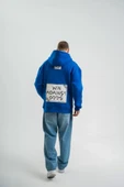 Unisex Kapşonlu Uzun Kol Patchli Nakışlı SweatShirt - Mavi thumbnail 4