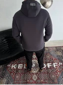Üç İplik Kapşonlu Baskılı SweatShirt - Füme thumbnail 2