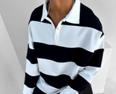 Unisex Üç İplik Parçalı Yakalı SweatShirt - Siyah thumbnail 1