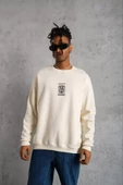 Unisex Bisiklet Yaka Baskılı Oversize Sweatshirt - Beyaz thumbnail 2