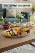Silver Simli Büyük Kayık Tabak Sunum & Servis Tabağı - 26,5 x 39,5 cm thumbnail 1