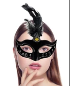 Siyah Renk Tüylü Siyah Süet Kaplama Parti Balo Maskesi 20x16 Cm thumbnail 2