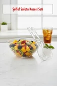 3,5 Lt Şeffaf Akrilik Salata Servis Kasesi ve Çatal Kaşık Seti - 3 Parça - 1