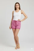 Bambu Fitilli Kadın Ev Şortu Bacak Dantel Detaylı Ev Giyim Fuşya - 1