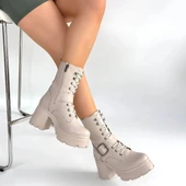 Linma Bej Cilt Bağcıklı Topuklu Bot thumbnail 4