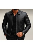 Premium Slim Fit Fermuarlı Basic Deri Ceket - 1