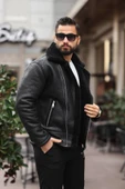 ERKEK BİKER RETRO İÇİ KÜRK KAPLI NAPA NUBUK DERİ CEKET - 6