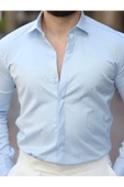 Süper Slim Fit (Dar Kalıp ) Gizli Düğmeli Pamuk Saten Gömlek - 3