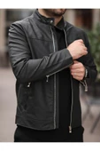 Yeni Sezon Erkek Premium Karbon Deri Slim Fit Mevsimlik Ceket - 4