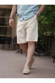 Rahat Kalıp Beli Lastikli Keten Şort - 1