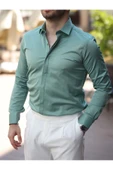 Süper Slim Fit (Dar Kalıp ) Gizli Düğmeli Pamuk Saten Gömlek - 6