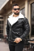 Premium İçi Komple Kürklü Biker Deri Mont - 8