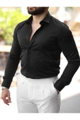 Süper Slim Fit (Dar Kalıp ) Gizli Düğmeli Pamuk Saten Gömlek - 9