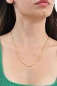 925 Ayar gümüş altın yaldızlı silindir çubuklu zincir kolye SGTL13104GOLD thumbnail 1