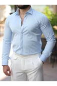 Süper Slim Fit (Dar Kalıp ) Gizli Düğmeli Pamuk Saten Gömlek - 1