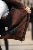 Unisex Yeni Sezon Kahverengi Oversize Vintage Kadife Ceket - 2