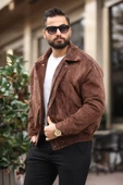 Unisex Yeni Sezon Kahverengi Oversize Vintage Kadife Ceket - 4