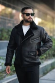 Kışlık Kürklü Napa Deri Biker Mont - Şık ve Sıcak Tasarım - 3