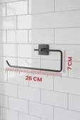 Siyah Yapışkanlı Solo Havluluk – Kare Topuzlu, (Yapıştır/Vidala) Montajlı Metal Banyo Askısı - (S-110) - KTS thumbnail 5
