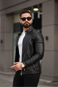 Yeni Sezon Erkek Premium Karbon Deri Slim Fit Mevsimlik Ceket - 8