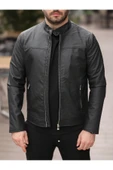 Yeni Sezon Erkek Premium Karbon Deri Slim Fit Mevsimlik Ceket - 3