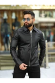 ERKEK FERMUARLI SLİM FİT DERİ CEKET - 2