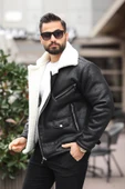ERKEK BİKER RETRO İÇİ KÜRK KAPLI NAPA NUBUK DERİ CEKET - 3