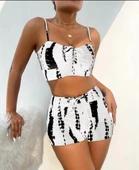 Kadın Büzgü Detay Askılı Crop Mini Tayt Ikili Takım thumbnail 1