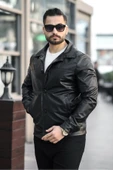 Yeni Sezon Erkek Baharlık Düğmeli İtalyan Kesim  Deri Ceket - 7