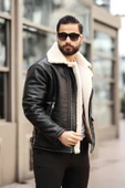 Premium İçi Komple Kürklü Biker Deri Mont - 3