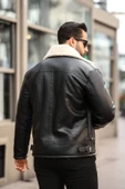 Premium İçi Komple Kürklü Biker Deri Mont - 4