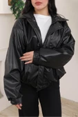 Yeni Sezon Kadın Baharlık Bomber Balon Kol Oversize Deri Ceket - 1