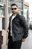 Yeni Sezon Erkek Baharlık Düğmeli İtalyan Kesim  Deri Ceket - 5