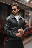 Erkek Yeni Sezon Premium Çift Fermuarlı Oversize Deri Ceket - 5