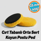 Orta Sert Koyun Kuzu Postu Pedi Ø 125 mm Pasta Cila Polisaj Cırt Tabanlı Yün Sarı Renk ( 3 Adet) - 1