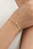 925 ayar gümüş altın yaldızlı sedef ve zirkon taşlı sıralı kuzey ışığı gümüş bileklik SGTL13061GOLD thumbnail 1