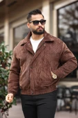 Unisex Yeni Sezon Kahverengi Oversize Vintage Kadife Ceket - 1