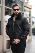 Kürk Yaka Ribanalı Deri Ceket - Kürklü Şık Model - 3