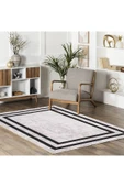 Pastel Home Siyah Çerçeveli Gri Şönil Halı Yolluk Kilim Salon Koridor Mutfak Kaymaz Yıkanabilir thumbnail 5